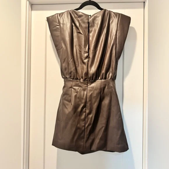 Ronny Kobo Dila Faux-leather Cap Sleeve Mini Dress In Brown - Picture 8 of 8